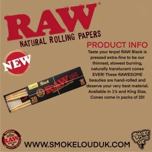 raw black kingsize pre rolled cones – 20 pack